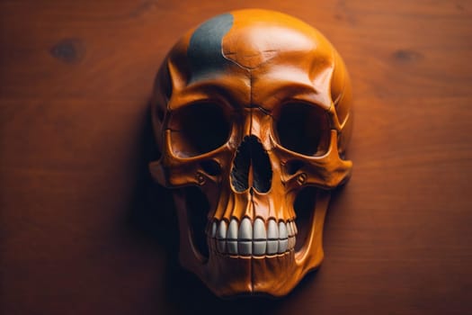 human skull on solid color background. Halloween concept. Close up. ai generative