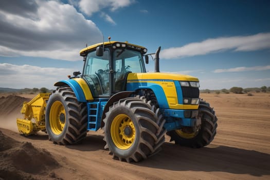 Modern tractor on a colored background. ai generative