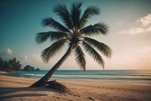 Beautiful tropical beach with coconut palm tree. ai generative