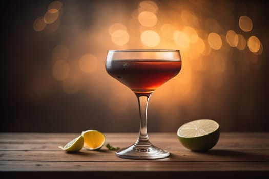 Alcohol cocktail drink on the table in bar. Toned image. ai generative