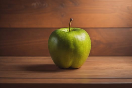 Green apple on a wooden table with dark background, shallow depth of field. The concept of healthy eating. ai generative