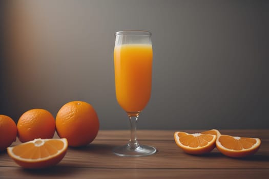Glass of orange juice and fresh orange fruits. ai generative