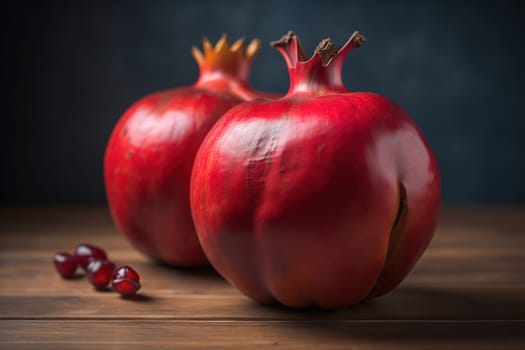 Ripe pomegranate fruit on a wooden background. Still life. ai generative