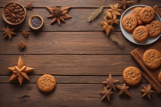 Cookies on a wooden table. Top view. ai generative