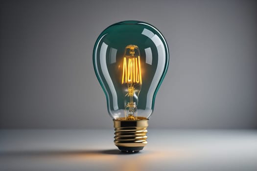 Incandescent light bulb on solid color background. ai generative