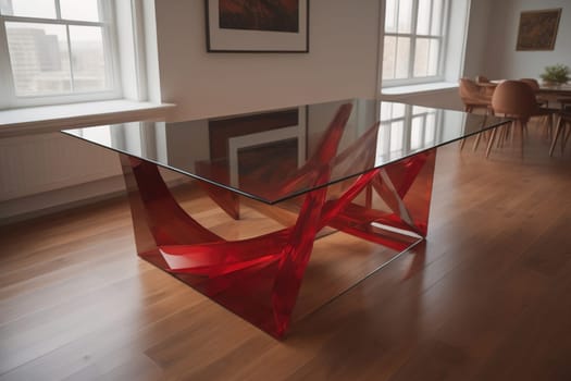 a glass table in a room. ai generative