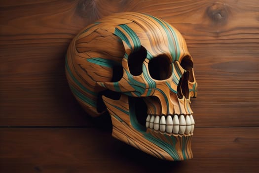 human skull on solid color background. Halloween concept. Close up. ai generative