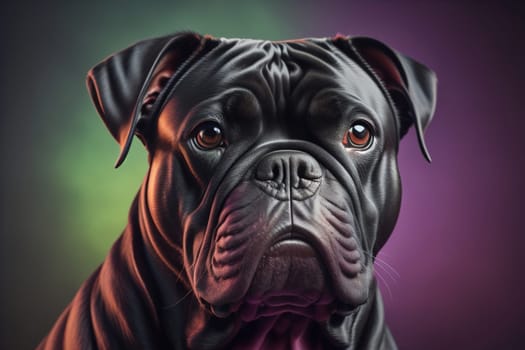 Portrait of a beautiful black dachshund puppy on a solid color background. ai generative