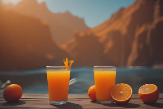 Glass of orange juice and fresh orange fruits. ai generative