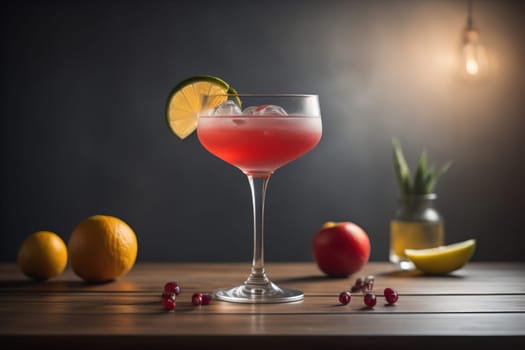 Alcohol cocktail drink on the table in bar. Toned image. ai generative