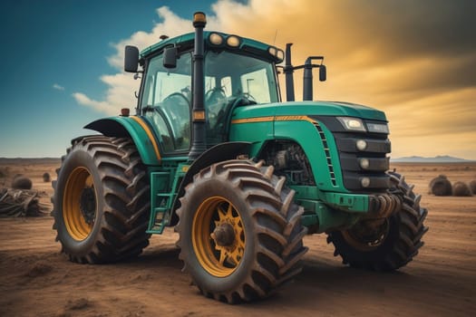 Modern tractor on a colored background. ai generative