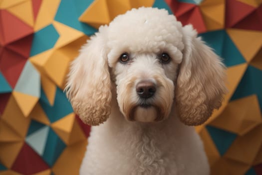Close-up portrait of a poodle dog on a solid color background. ai generative