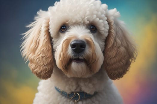 Close-up portrait of a poodle dog on a solid color background. ai generative