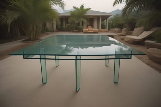a glass table in a room. ai generative