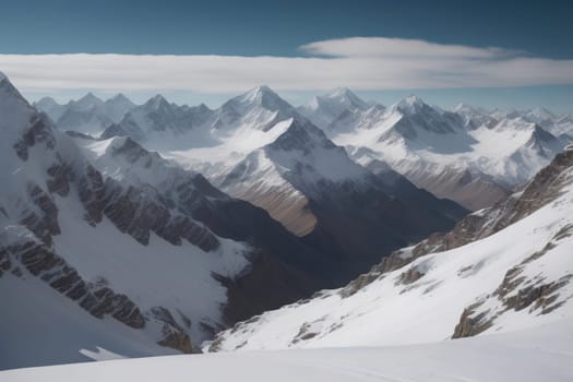 Mountains and snow-capped peaks of the Caucasus Mountains. ai generative