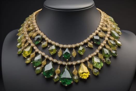 necklace on a mannequin in the studio on a solid color background. ai generative