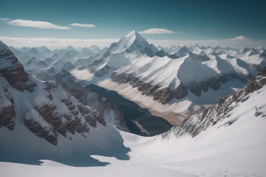 Mountains and snow-capped peaks of the Caucasus Mountains. ai generative