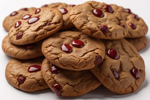 Chocolate chip cookies on orange background. Close up. Selective focus. ai generative