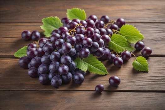 Bunch of fresh grapes on wooden table. Vintage style toned picture. ai generative
