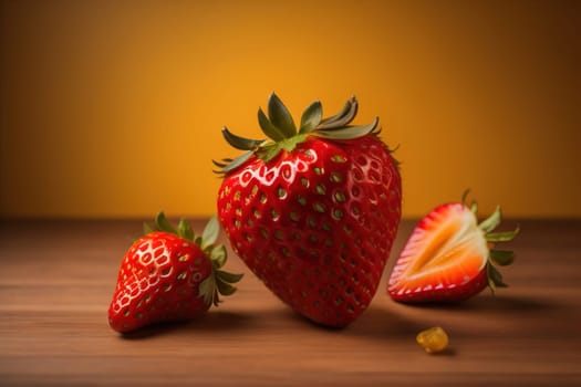 Fresh strawberries on a solid color background. generative ai
