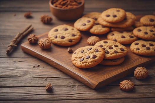 Cookies on a wooden table. Top view. ai generative