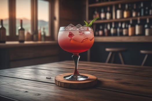 Alcohol cocktail drink on the table in bar. Toned image. ai generative