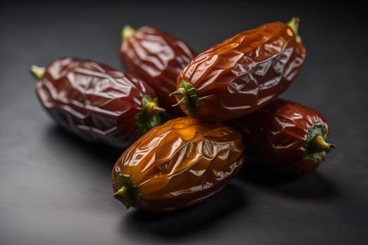 Dried fruits of date palm on a solid color background. Toned. ai generative