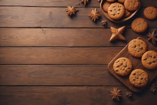 Cookies on a wooden table. Top view. ai generative