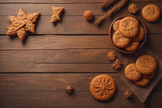Cookies on a wooden table. Top view. ai generative