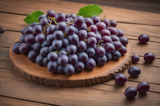 Bunch of fresh grapes on wooden table. Vintage style toned picture. ai generative