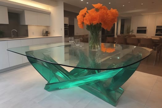 a glass table in a room. ai generative