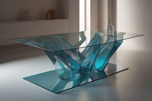 a glass table in a room. ai generative