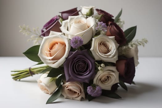 wedding bouquet of different colors on a solid color background. ai generative