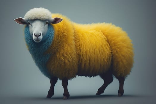 Sheep on a solid color background. Photo in old color image style. ai generative