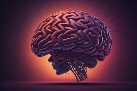 Human brain on a solid color background. ai generative