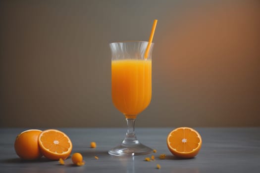 Glass of orange juice and fresh orange fruits. ai generative