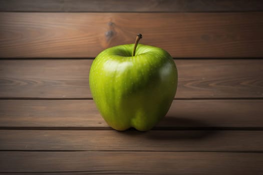 Green apple on a wooden table with dark background, shallow depth of field. The concept of healthy eating. ai generative