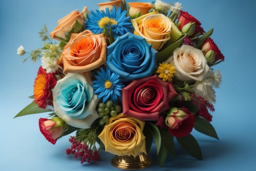wedding bouquet of different colors on a solid color background. ai generative