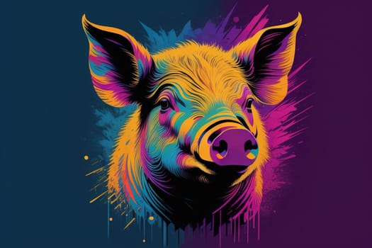 Pig head. Colorful vector illustration. Isolated on a solid color background. generative ai