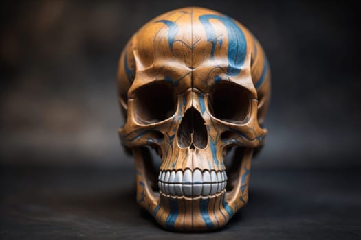human skull on solid color background. Halloween concept. Close up. ai generative