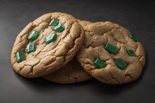 Chocolate chip cookies on orange background. Close up. Selective focus. ai generative