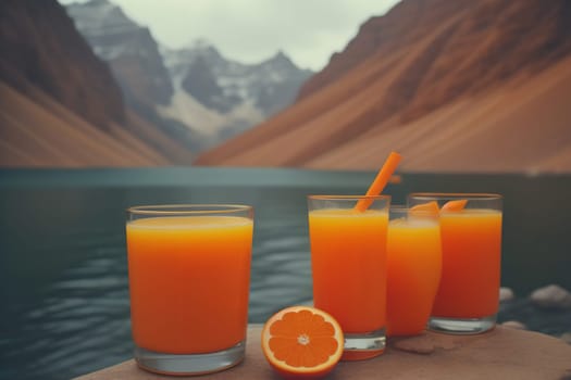Glass of orange juice and fresh orange fruits. ai generative