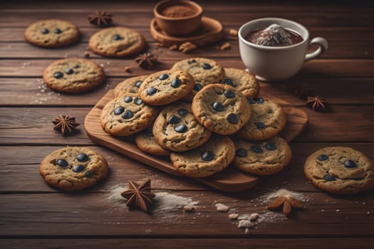 Cookies on a wooden table. Top view. ai generative