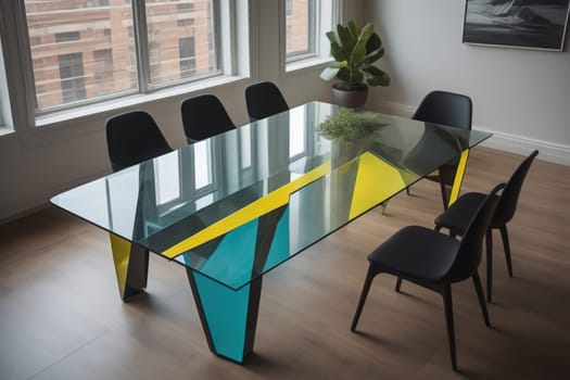 a glass table in a room. ai generative