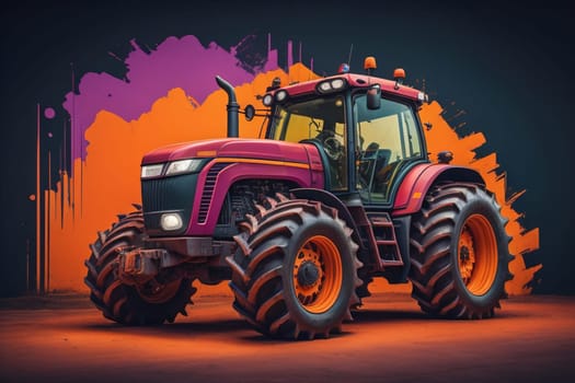 Modern tractor on a colored background. ai generative
