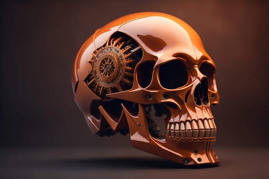 Human skull with gears and cogwheels. ai generative