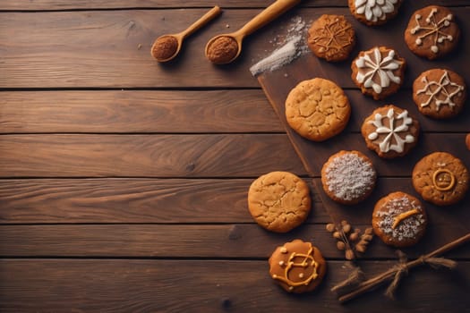 Cookies on a wooden table. Top view. ai generative