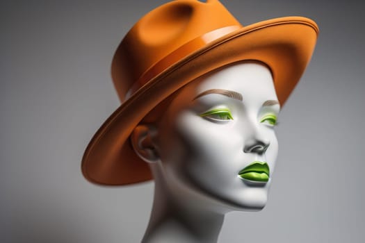 Female mannequin wearing hat, isolated on solid color background. ai generative