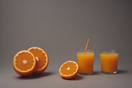 Glass of orange juice and fresh orange fruits. ai generative