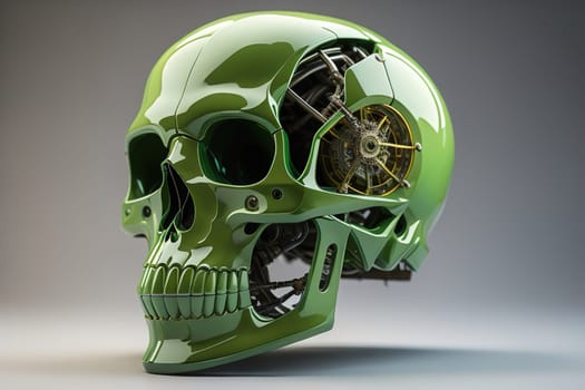 Human skull with gears and cogwheels. ai generative